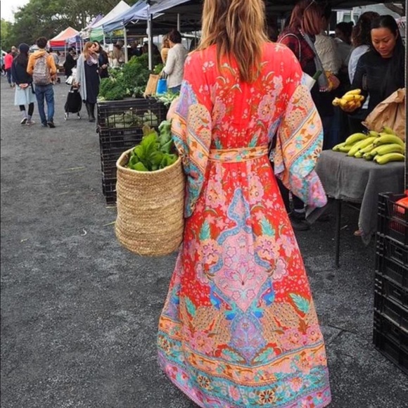 Dresses & Skirts - Boho Floral Gypsy Print Maxi Kimono Dress Red